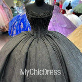 Black Glitter Sweet 16 Quinceanera Dress Corset Off Shoulder Birthday Gowns Mychicdress